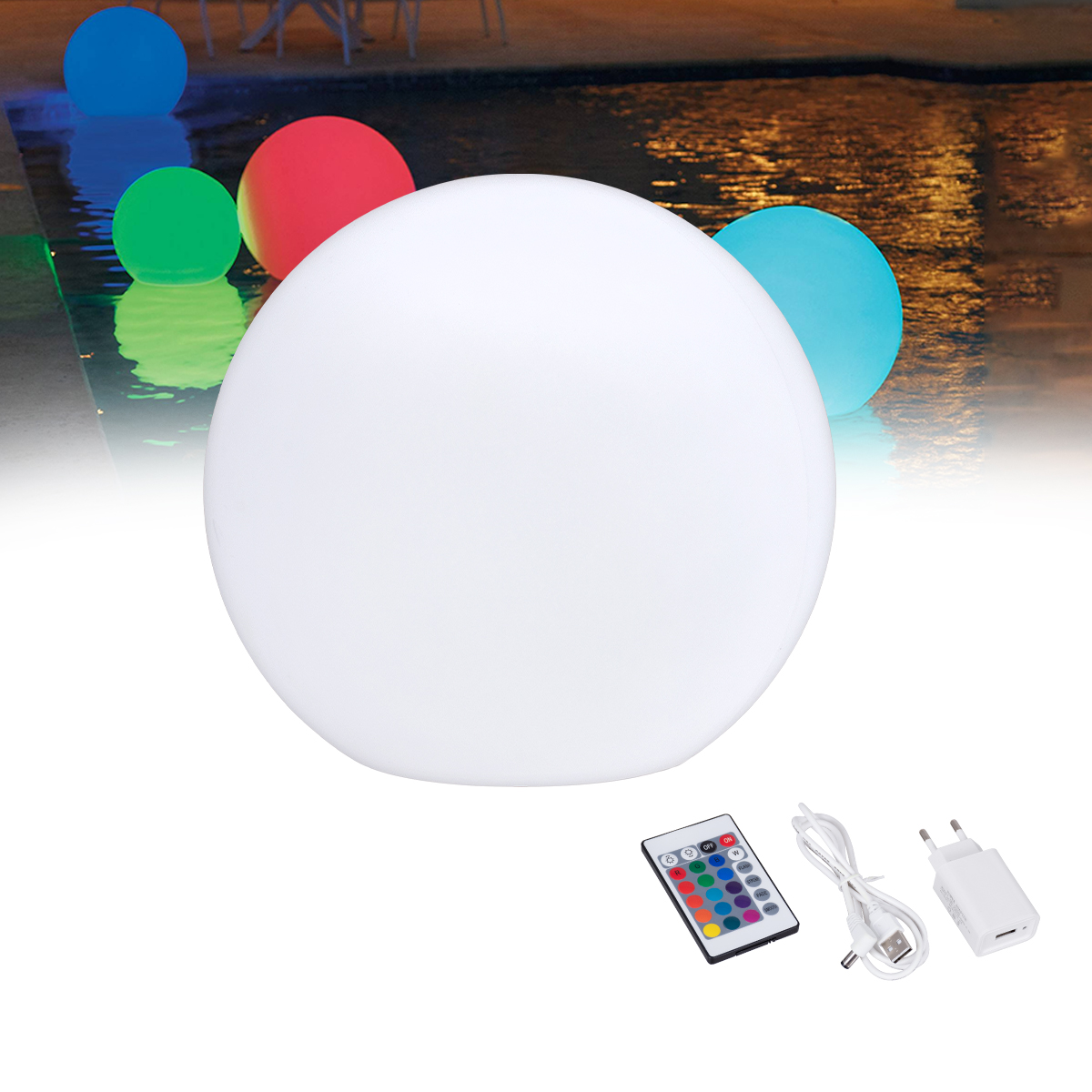 GLOBOSTAR® GARDENGLOW 85824 Μοντέρνο Φωτιστικό Κήπου Μπάλα με IR Ασύρματο Χειριστήριο LED 5W 250lm 360° DC 5V με USB-C με Επαναφορτιζόμενη Μπαταρία Li-ion 3.7V 2x18650 1400mAh Αδιάβροχο IP54 Πολύχρωμο RGBW Dimmable - Sanan SMD Chip - Γαλακτερό Λευκό - Μ24