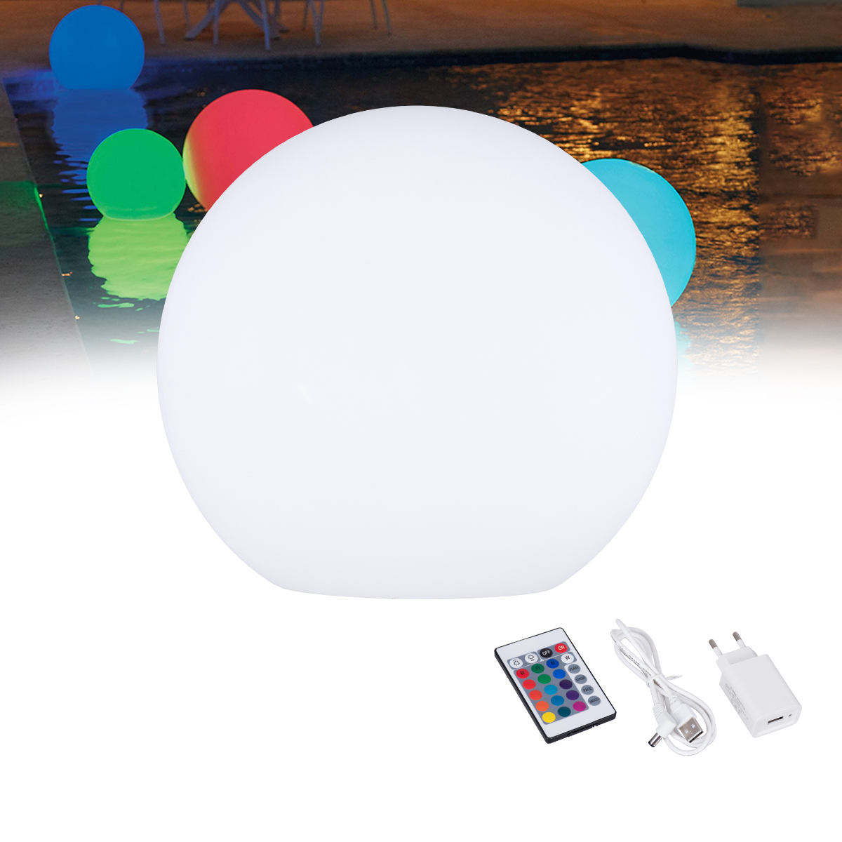 GloboStar® GARDENGLOW  85825 Μοντέρνο Φωτιστικό Κήπου Μπάλα LED Globe 10W Φ40 Επαναφορτιζόμενο Μπαταρίας με Καλώδιο USB - Φορτιστή και Ασύρματο Χειριστήριο IR Αδιάβροχο IP54 Πολύχρωμο RGBW
