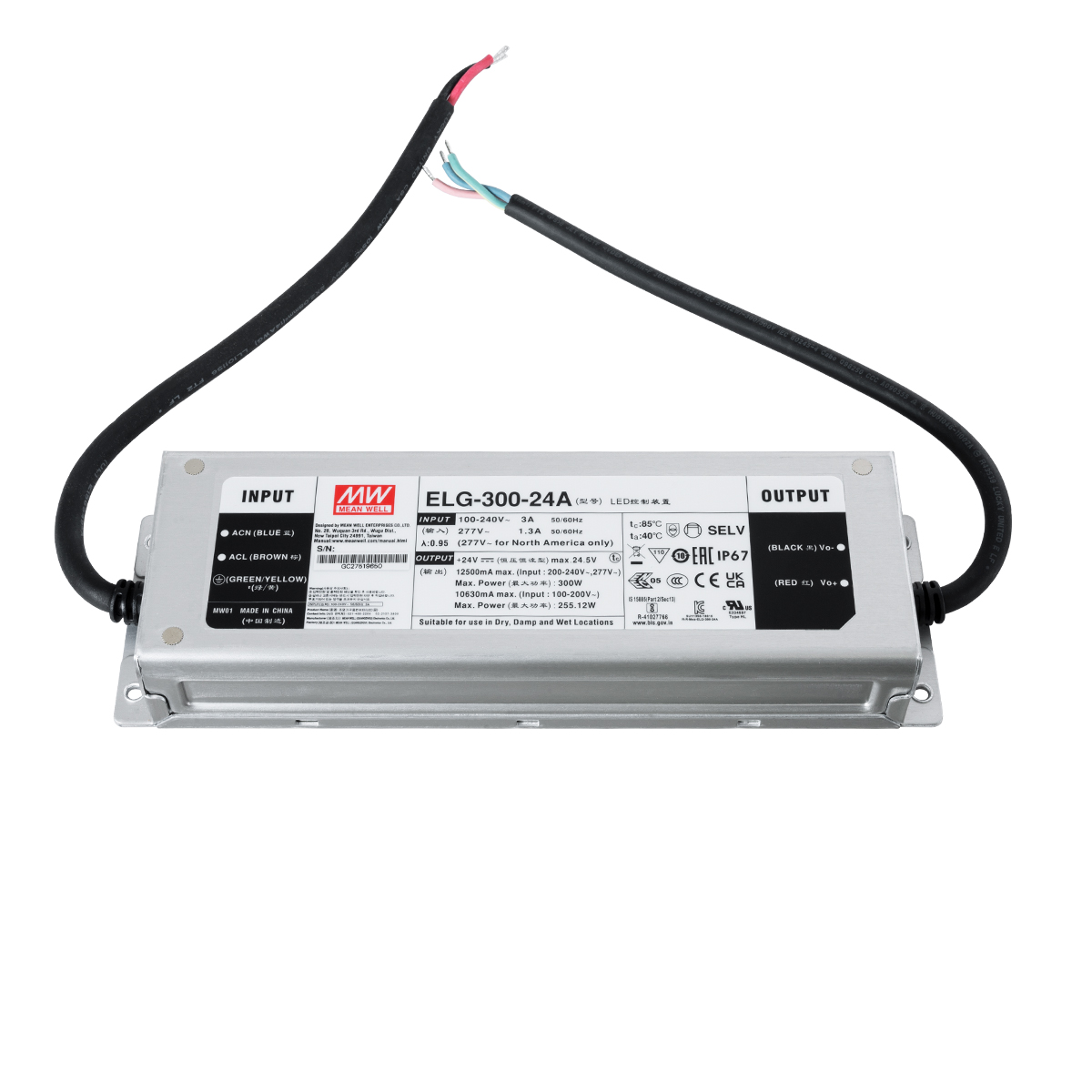 GLOBOSTAR® MEANWELL-ELG300-24A 90790 Τροφοδοτικό/Μετασχηματιστής Class I SELV 300W 12.5A AC 220-240V σε DC 24V Αδιάβροχο IP67 - Ρυθμιζόμενo από DC 22.4V έως DC 25.6V - Ασημί - Μ24.6 x Π7.7 x Υ3.9cm - 3 Χρόνια Εγγύηση