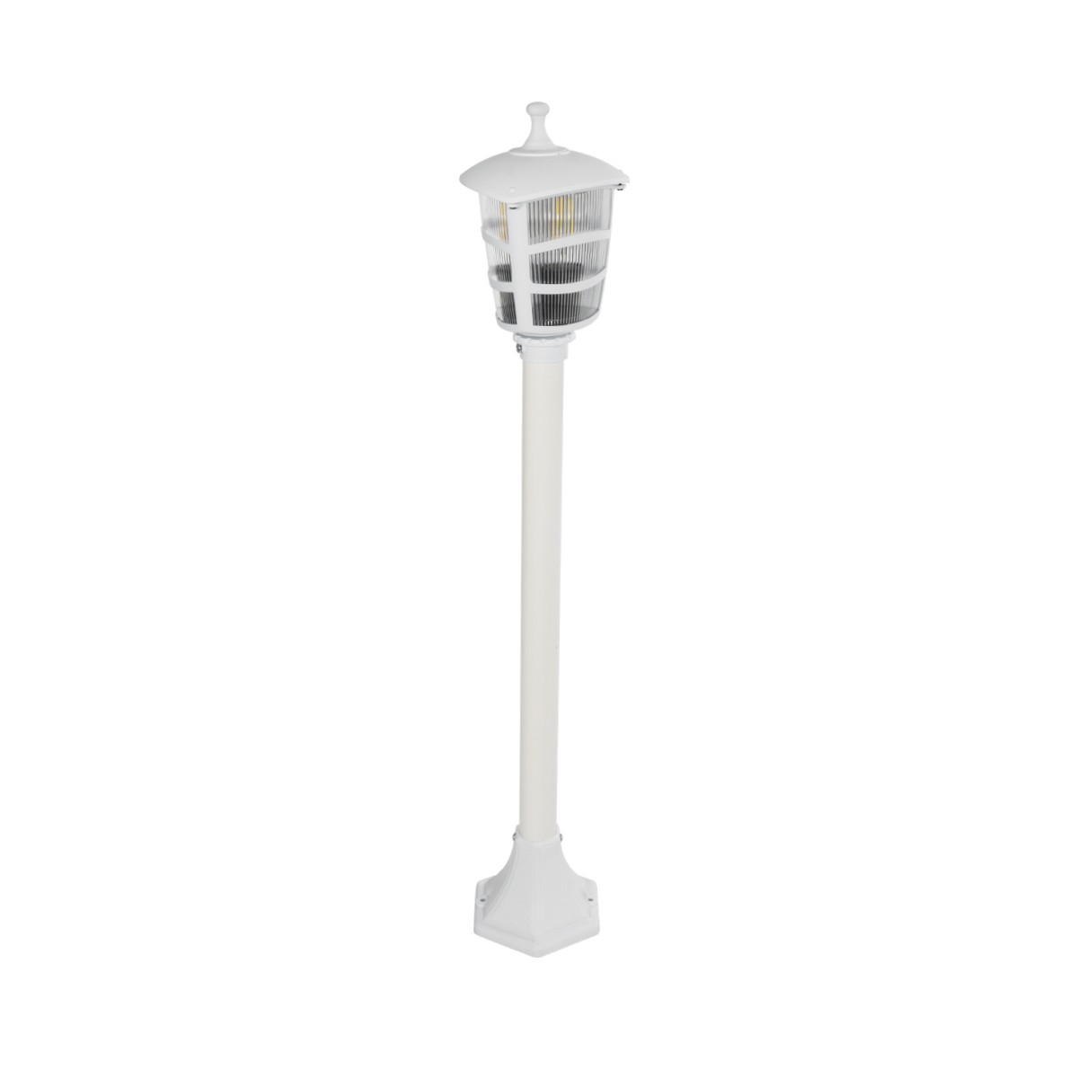 GloboStar® ZARDIN 203-0240 Vintage Επιδαπέδιο Φωτιστικό Κολωνάκι Κήπου Μονόφωτο 1 x E27 IP44 Λευκό & Διάφανο Πλαστικό - Μ17 x Π17 x Υ92cm