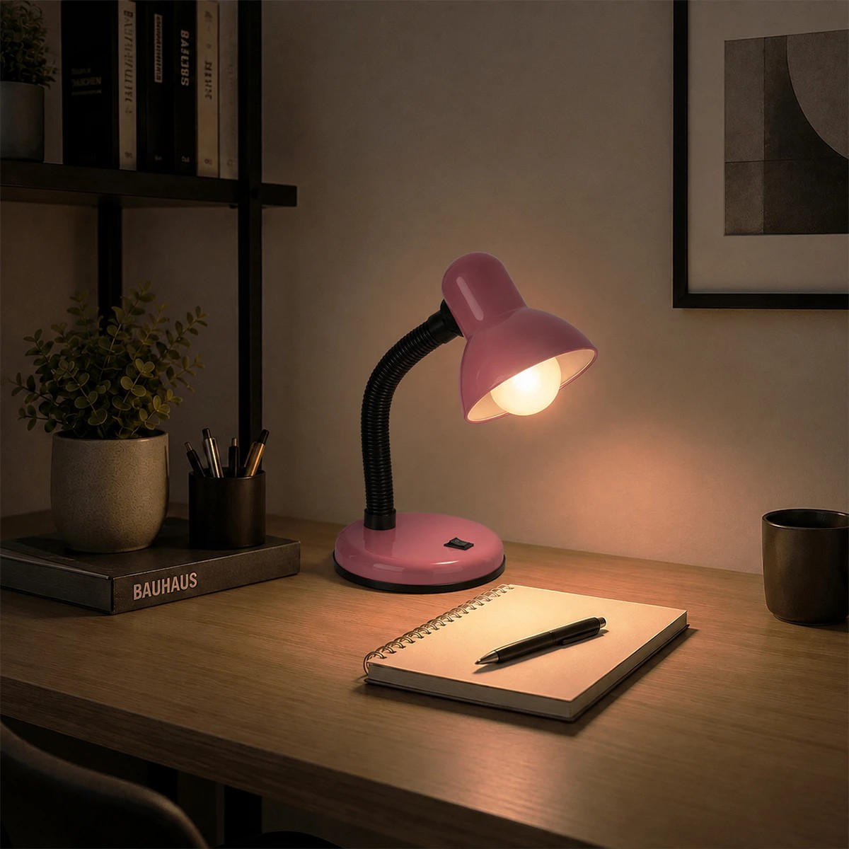 GLOBOSTAR® STUDENT GLB-102-0011 Μοντέρνο Επιτραπέζιο Φωτιστικό Πορτατίφ με Ντουί 1 x E27 AC 220-240V IP20 - Ροζ & Μαύρο - Μ14 x Π14 x Υ32cm