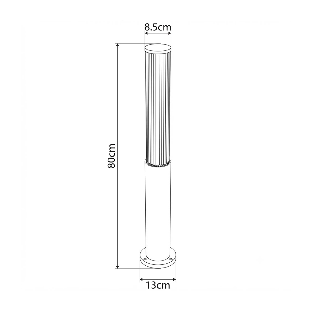 GLOBOSTAR® CYLIS GLB-103-0014 Φωτιστικό Κολωνάκι Κήπου LED 15W 1350lm 360° AC 220-240V Αδιάβροχο IP65 Θερμό Λευκό 2700K - Sanan SMD Chip - Μαύρο Ματ - Μ13 x Π13 x Υ80cm - 3 Χρόνια Εγγύηση
