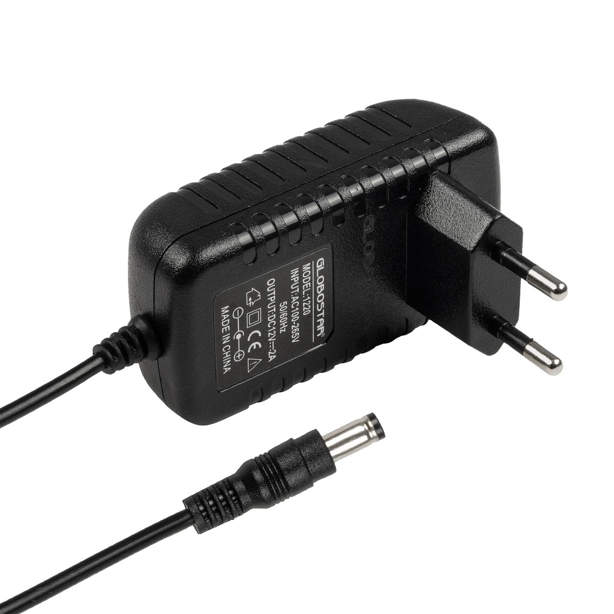 GLOBOSTAR® VOLTIX GLB-107-0002 Τροφοδοτικό/Μετασχηματιστής Class II SELV 24W 2A AC 220-240V σε DC 12V IP20 - Μαύρο Ματ - Μ8 x Π4.2 x Υ2.8cm - 3 Χρόνια Εγγύηση