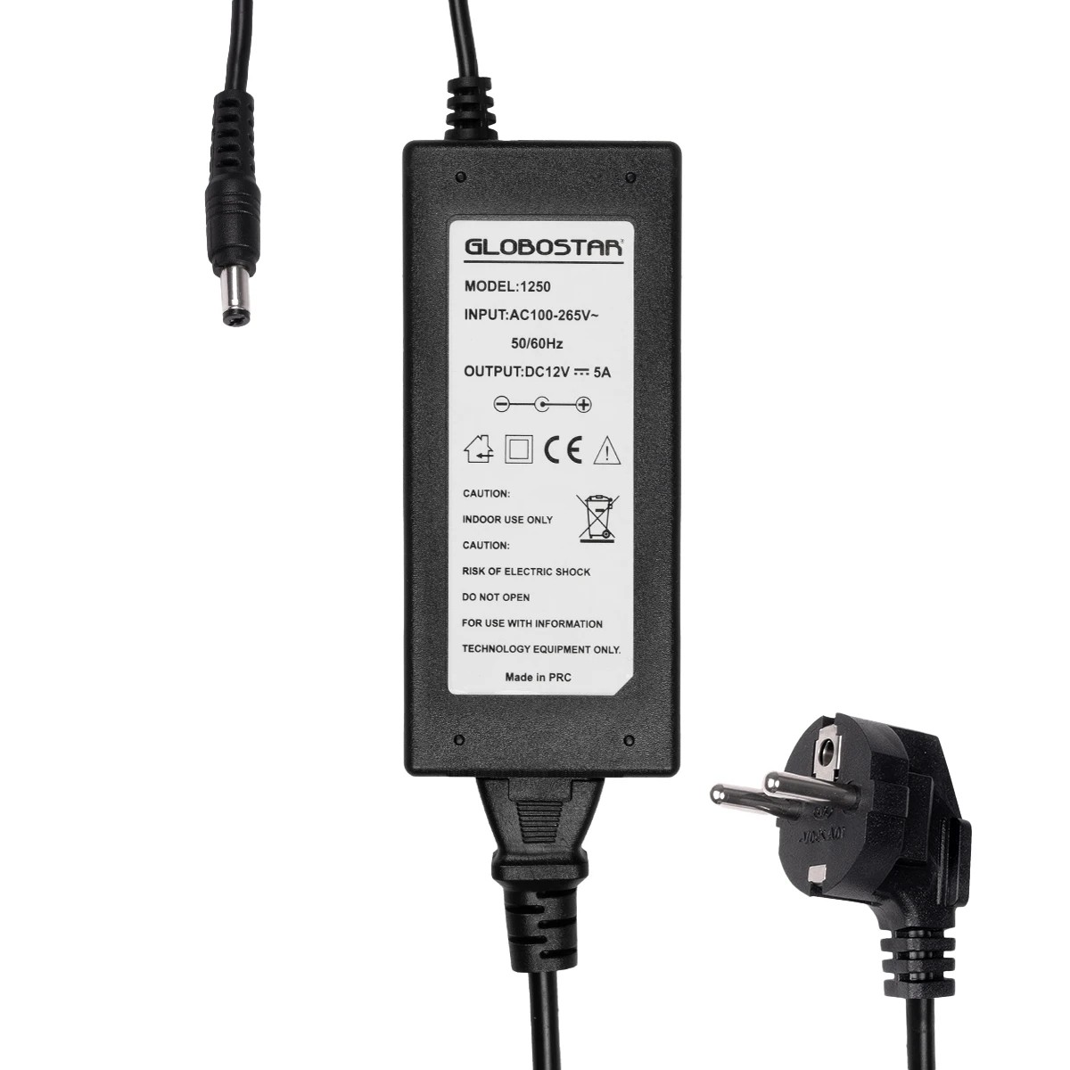 GLOBOSTAR® VOLTIX GLB-107-0003 Τροφοδοτικό/Μετασχηματιστής Class II SELV 60W 5A AC 220-240V σε DC 12V IP20 - Μαύρο Ματ - Μ11.5 x Π5 x Υ3.2cm - 3 Χρόνια Εγγύηση