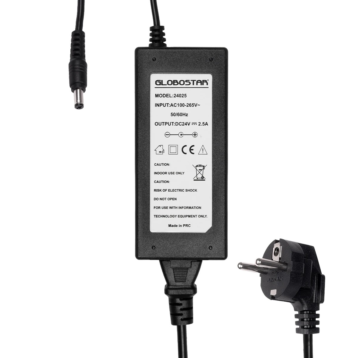 GLOBOSTAR® VOLTIX GLB-107-0007 Τροφοδοτικό/Μετασχηματιστής Class II SELV 60W 2.5A AC 220-240V σε DC 24V IP20 - Μαύρο Ματ - Μ11.5 x Π5 x Υ3.2cm - 3 Χρόνια Εγγύηση