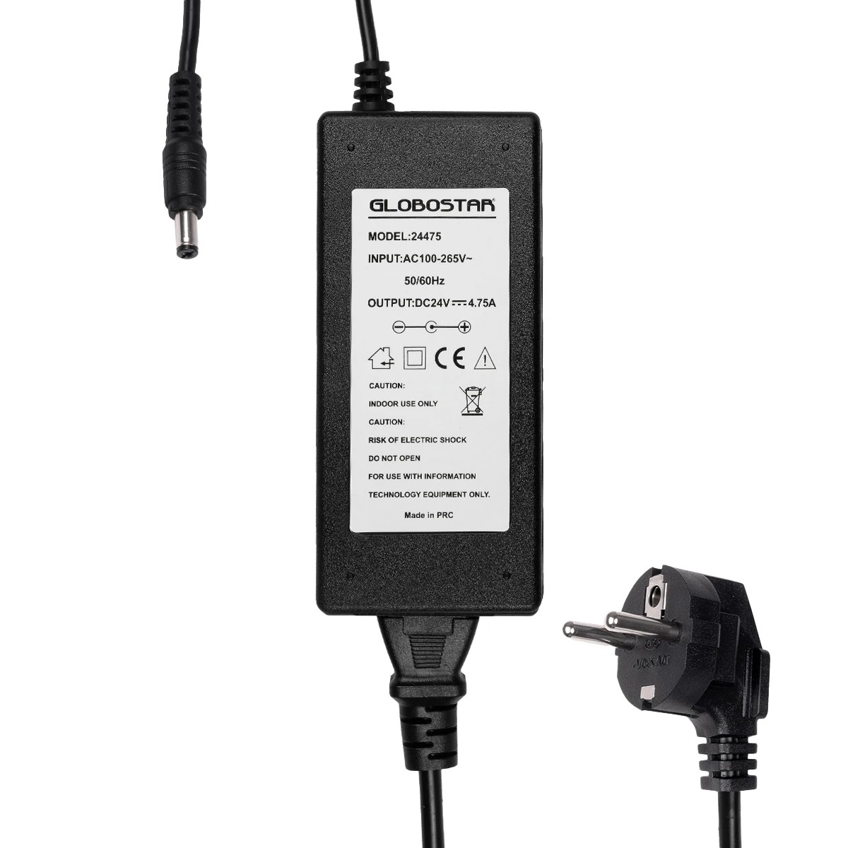GLOBOSTAR® VOLTIX GLB-107-0008 Τροφοδοτικό/Μετασχηματιστής Class II SELV 120W 4.75A AC 220-240V σε DC 24V IP20 - Μαύρο Ματ - Μ14.2 x Π6.5 x Υ3.7cm - 3 Χρόνια Εγγύηση