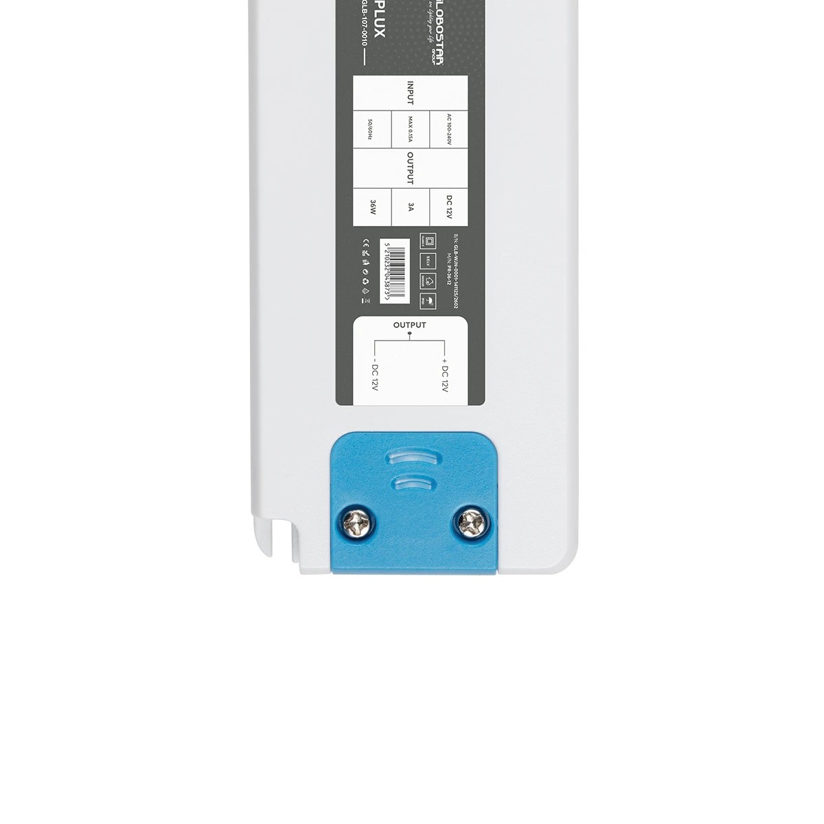 GLOBOSTAR® PLUX GLB-107-0010 Τροφοδοτικό/Μετασχηματιστής Class II SELV 36W 3A AC 220-240V σε DC 12V IP20 - Λευκό Ματ - Μ12.8 x Π5 x Υ1.5cm - 3 Χρόνια Εγγύηση