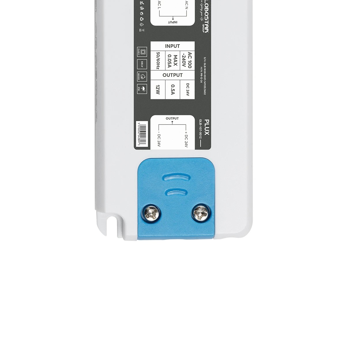 GLOBOSTAR® PLUX GLB-107-0012 Τροφοδοτικό/Μετασχηματιστής Class II SELV 12W 0.5A AC 220-240V σε DC 24V IP20 - Λευκό Ματ - Μ9.9 x Π4.6 x Υ1.1cm - 3 Χρόνια Εγγύηση
