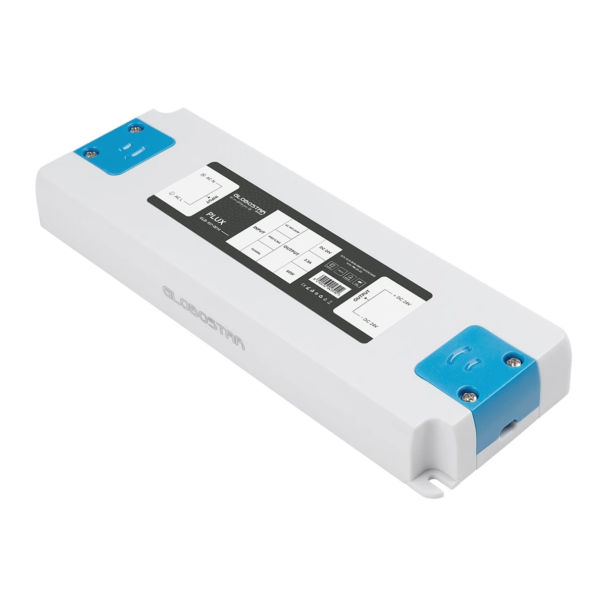 GLOBOSTAR® PLUX GLB-107-0014 Τροφοδοτικό/Μετασχηματιστής Class II SELV 60W 2.5A AC 220-240V σε DC 24V IP20 - Λευκό Ματ - Μ18.5 x Π6.4 x Υ2.2cm - 3 Χρόνια Εγγύηση