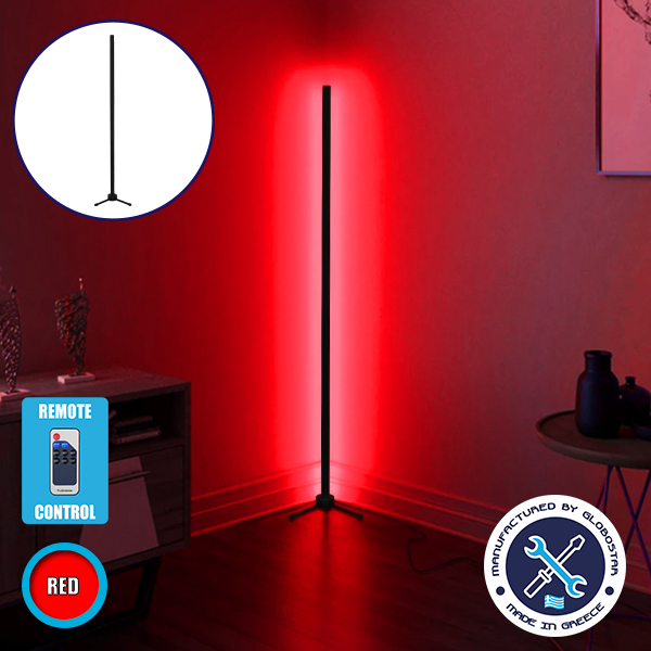 Μοντέρνο Minimal Επιδαπέδιο Μαύρο Φωτιστικό 100cm LED 16 Watt με Ασύρματο Χειριστήριο RF & Dimmer Κόκκινο GloboStar ALIEN Design GLOBO-100-4