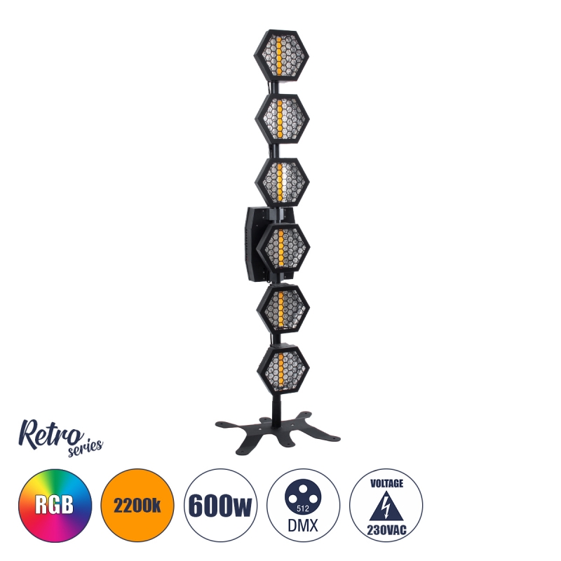 HEXA® HALO 51194 Επαγγελματικό Φωτιστικό Ειδικών Εφέ Σκηνής Digital Matrix Pixel & Blinder LED 672W (6 x 100W COB LED Chips + 144 x 0.5W SMD5050 LED Chips) RGB + Ultra Warm White 2200K 120° Dimmable με DMX512 8/32 Καναλιών AC 220-240V IP20 - Μαύρο - Μ