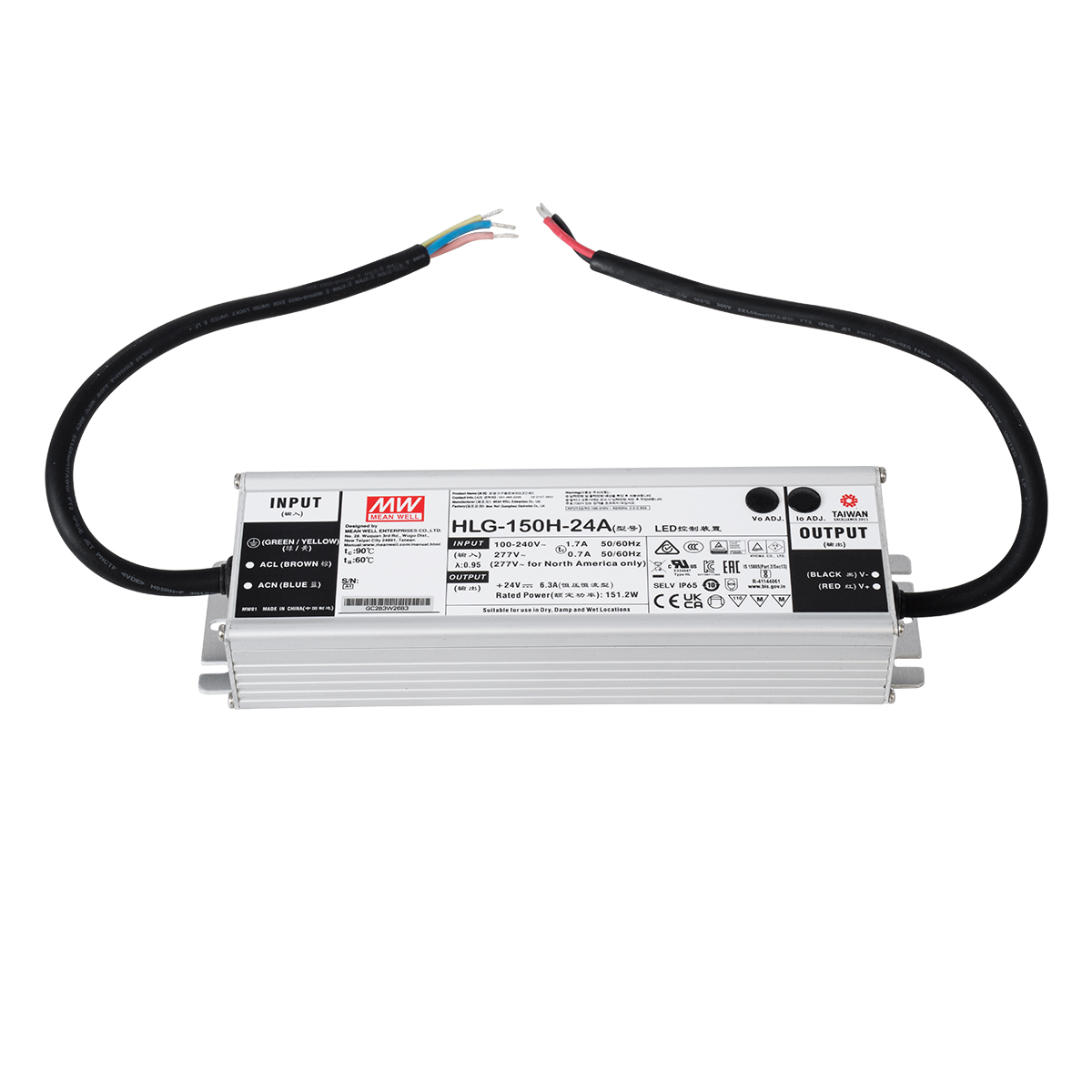 GLOBOSTAR® MEANWELL-HLG-150H-24A 90785 Τροφοδοτικό/Μετασχηματιστής SELV 150W 6.25A DC 24V Αδιάβροχο IP65 - AC 220-240V σε DC 24V - Μ22.8 x Π6.8 x Υ4cm - 3 Χρόνια Εγγύηση